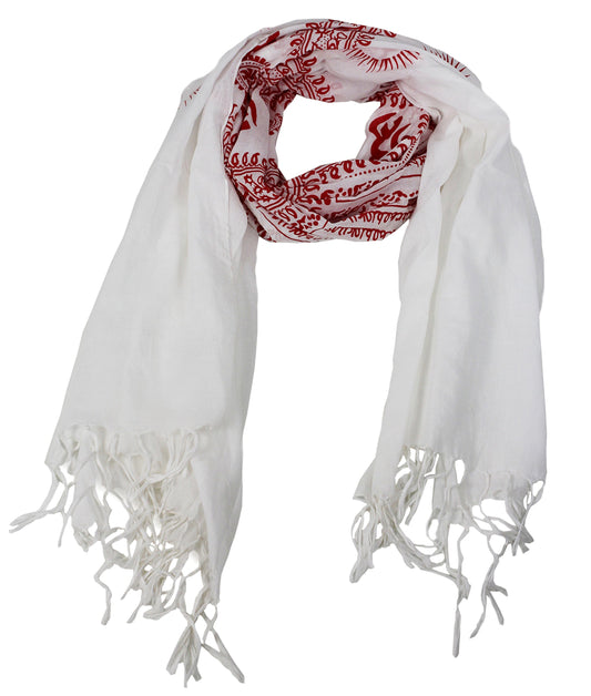 Wholesale Bulk Lot: Peace and Love Mantra Printed Fashion Scarf White Red Reseller Pack