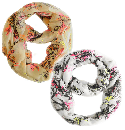 Wholesale Bulk Lot: Cherry Blossom Floral Infinity Scarf White and Peach Flower Wrap for Resellers