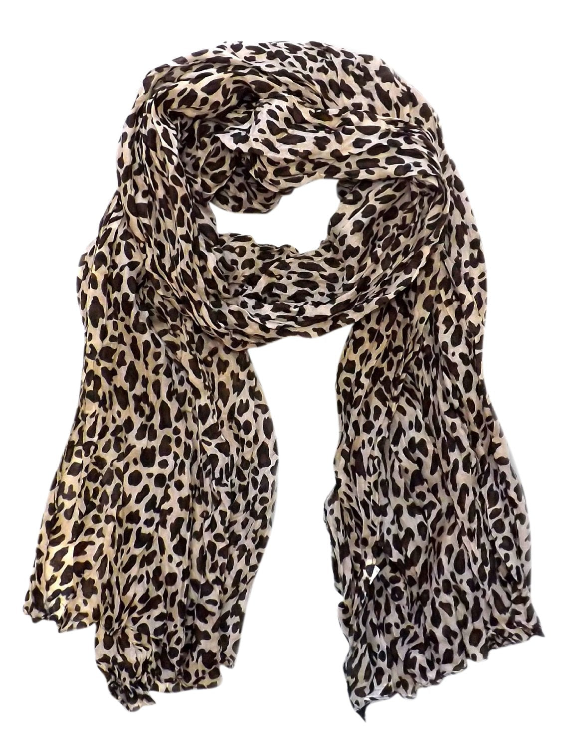 Wholesale Bulk Lot: Women's Leopard Animal Print Crinkle Scarf Wrap Cream Reseller Pack