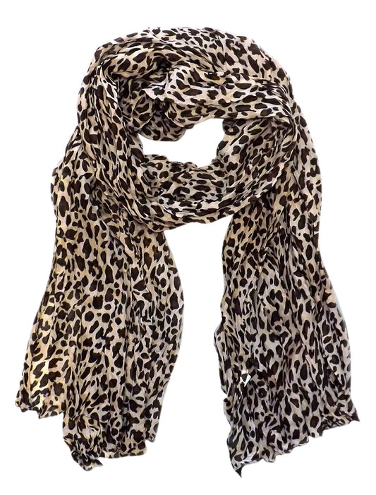 Wholesale Bulk Lot: Women's Leopard Animal Print Crinkle Scarf Wrap Cream Reseller Pack