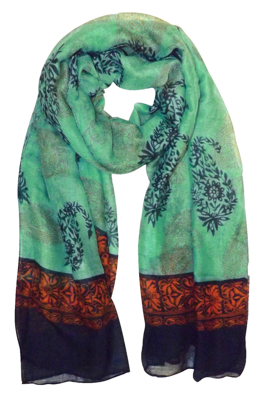 Wholesale Bulk Lot: Tribal Flower Graphic Print Paisley Lightweight Scarf Green Black Reseller Pack