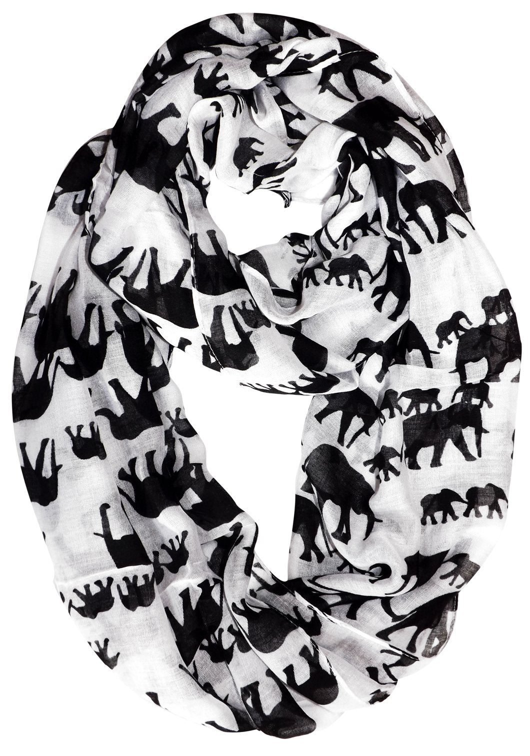 Wholesale Bulk Lot: Animal Print Elephant Flower Infinity Loop Double Wrap Scarf White Black Reseller