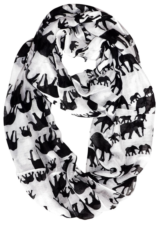 Wholesale Bulk Lot: Animal Print Elephant Flower Infinity Loop Double Wrap Scarf White Black Reseller