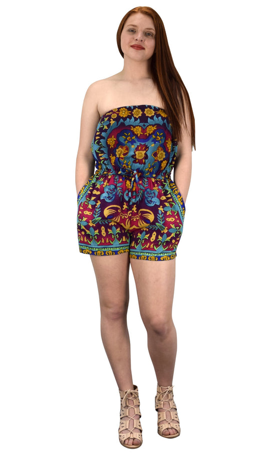 Wholesale Bulk Lot: Bohemian Floral Print Strapless Romper Red Small
