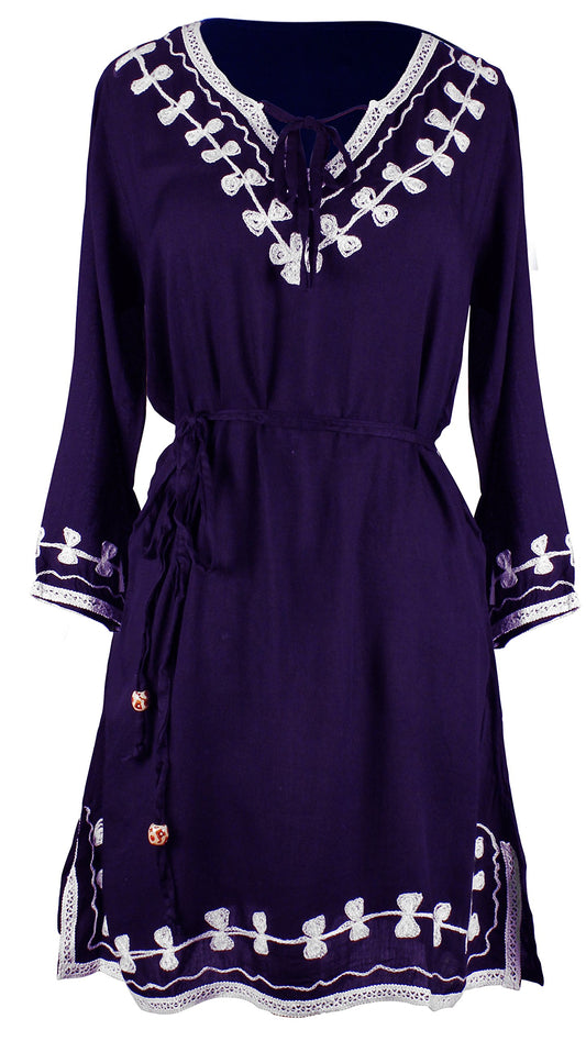 Wholesale Bulk Lot: Women's Totem Embroidered Purple V Neck Tunic Dress Medium