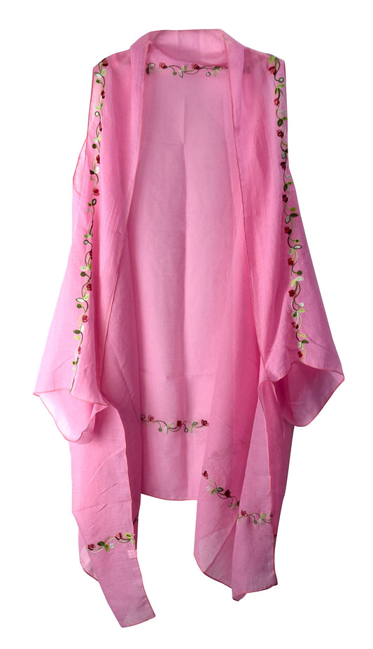 Wholesale Bulk Lot: Vintage Embroidered Floral Pink Lightweight Summer Poncho