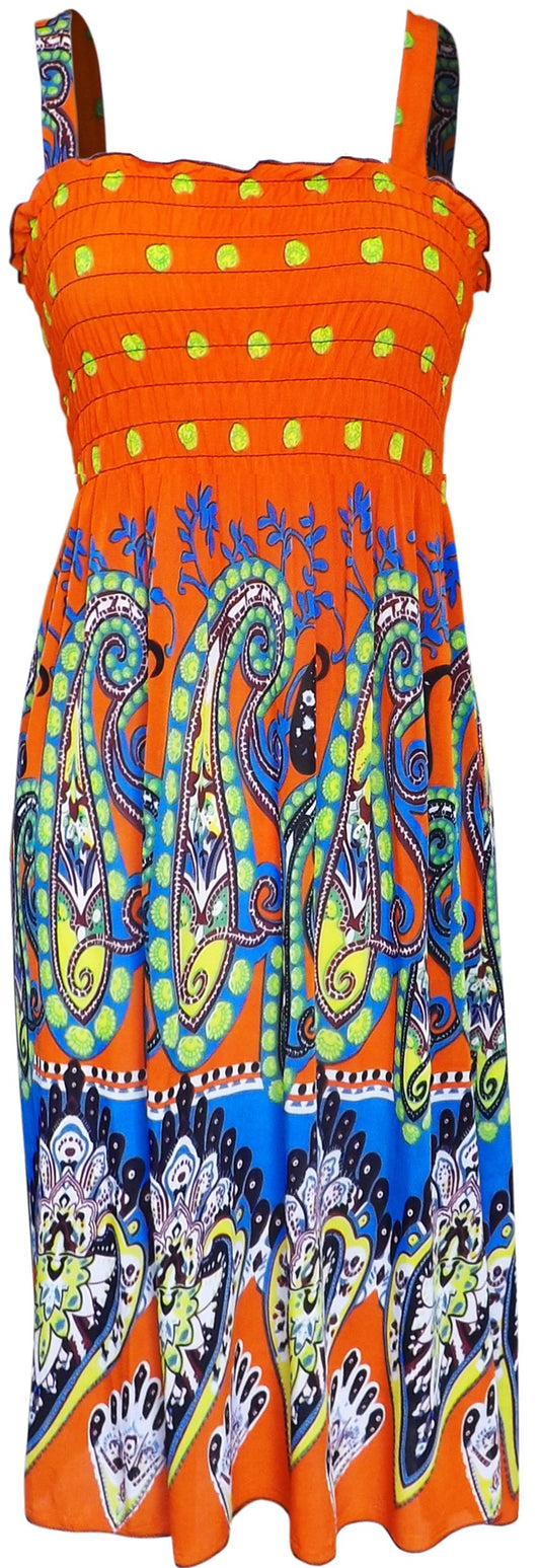 Wholesale Bulk Lot: Women's Midi Exotic Smocked Summer Dress Orange Large