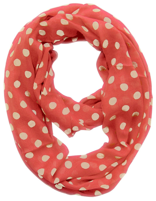 Wholesale Bulk Lot: Sheer Coral Polka Dot Circle Print Infinity Loop Scarf for Resellers