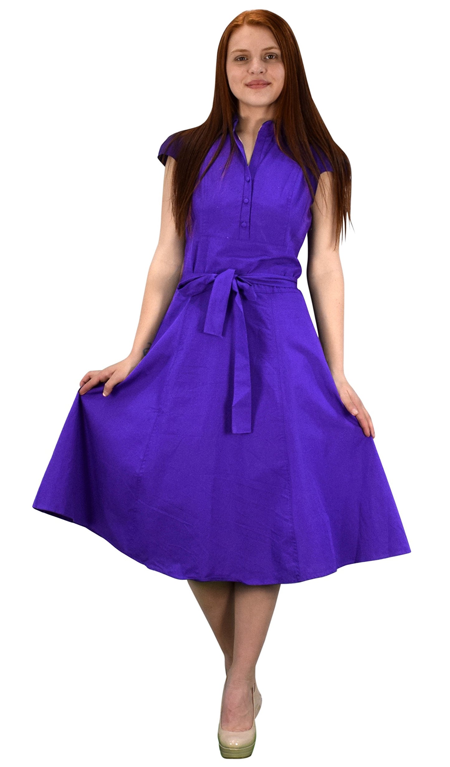 Wholesale Bulk Lot: Cotton Button Up Vintage Tea Party Swing Dress Purple Medium