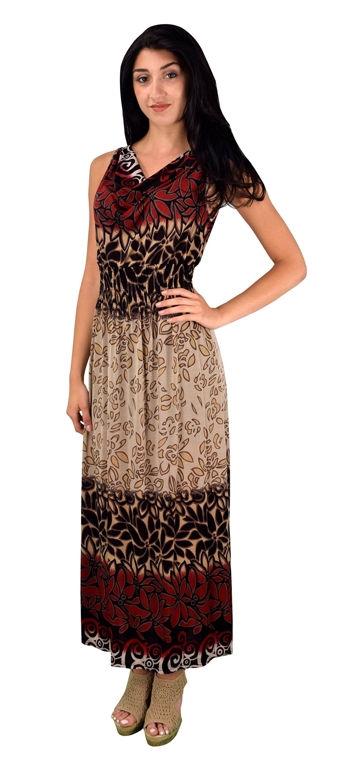 Wholesale Bulk Lot: Women's Vintage Boho Floral Sleeveless Maxi Dress, Red, XL