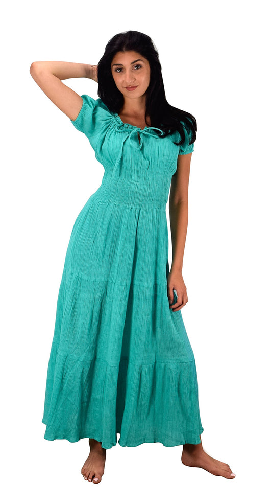 Wholesale Bulk Lot: Smocked Waist Tiered Renaissance Maxi Dress, XL, Mint