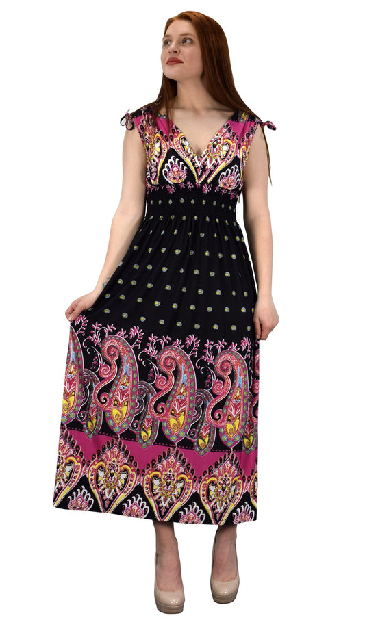 Wholesale Lot: Women's Exotic Floral Polka Dot Maxi Dress Black Fuchsia Small