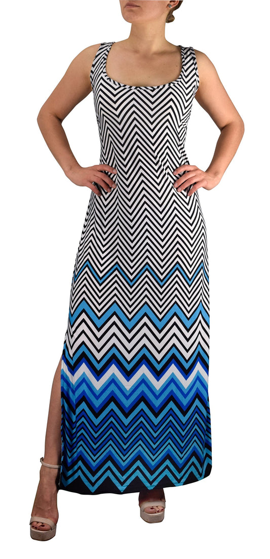 Wholesale Bulk Lot: Womens Boho Maxi Striped Scoop Neck Tank Dress Blue Small