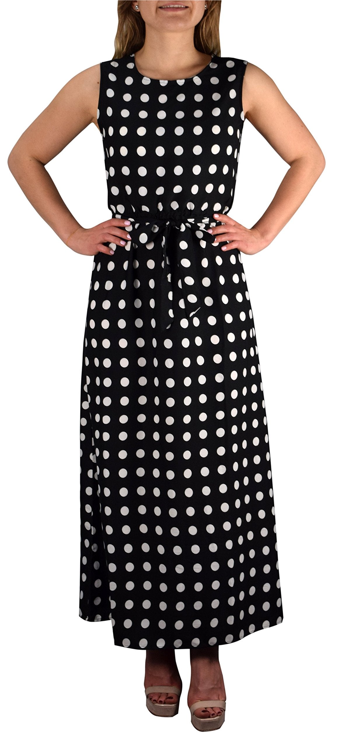 Wholesale Bulk Lot: Cowl Neck Sleeveless Bow Belt Summer Maxi Dress Black White L