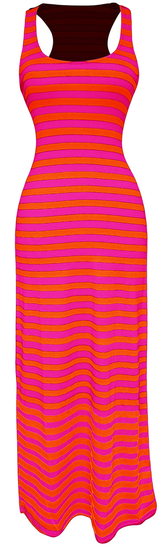 Wholesale Bulk Lot: Striped Racerback Summer Maxi Dress Fuchsia Orange XL