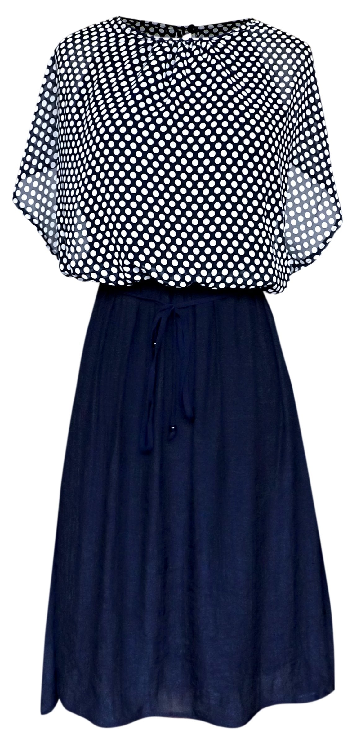 Wholesale Bulk Lot: Polka Dot Key Hole Back Tunic Top Skirt 2 in 1 Dress Navy XL