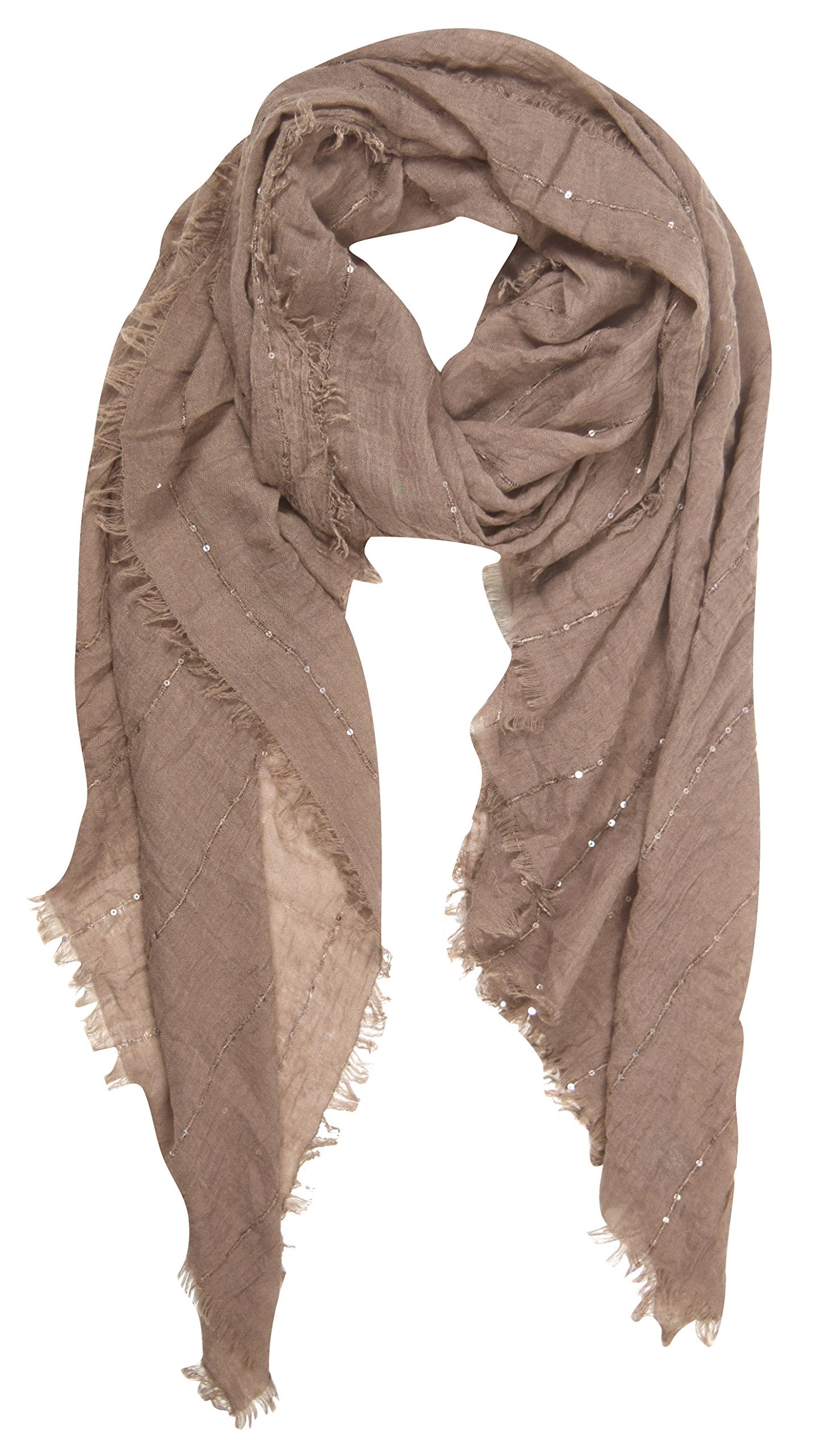Wholesale Bulk Lot: Tan Sparkle Sequin Bohemian Sheer Woven Fringe Scarf for Resellers