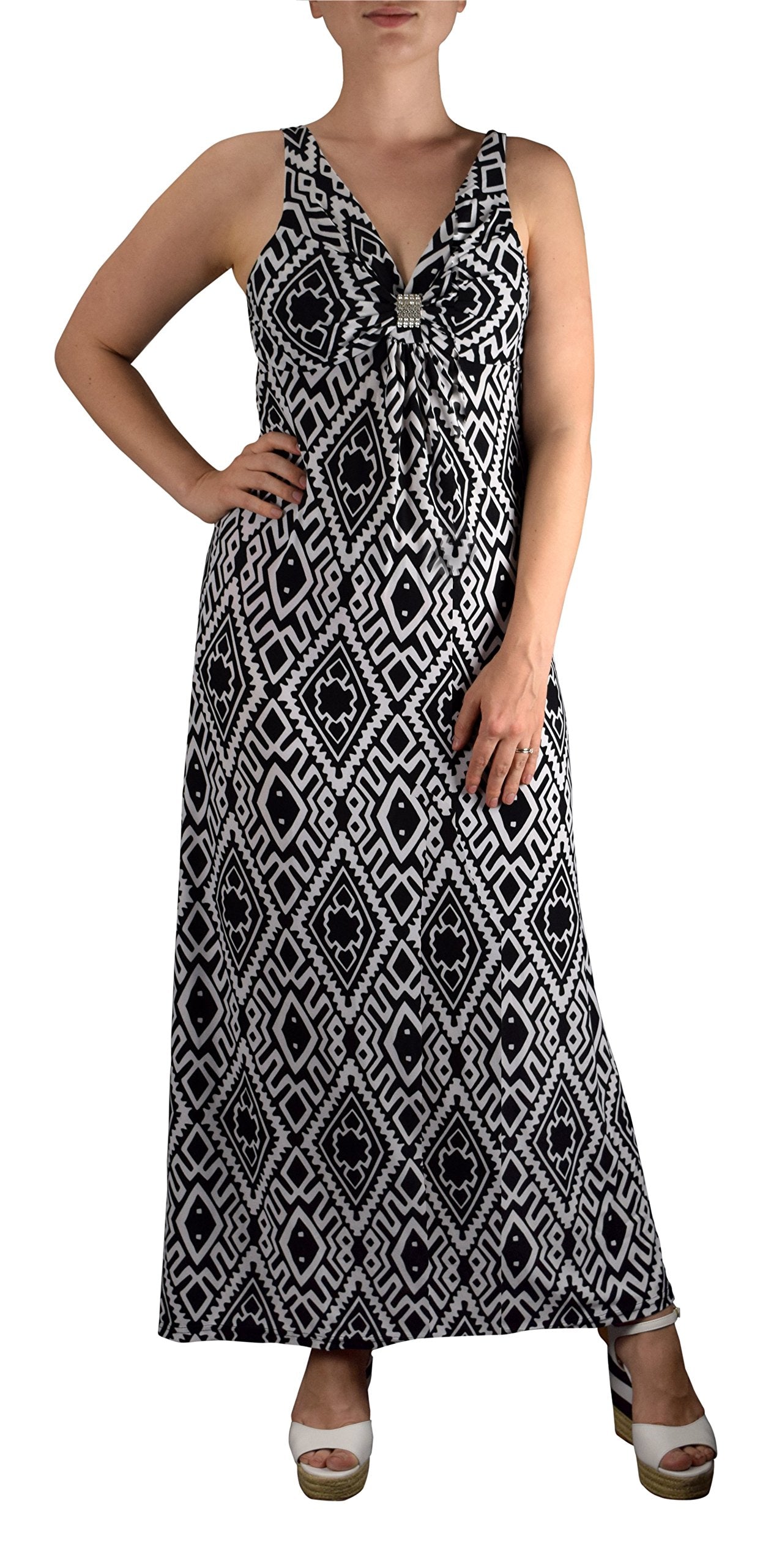 Wholesale Bulk Lot: Tribal Damask Print Sleeveless Beach Maxi Dress Black White S