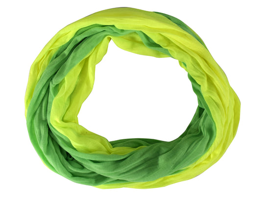 Wholesale Bulk Lot: Two Toned Infinity Lightweight Circle Loop Scarf Neon Green Yellow Reseller Pack