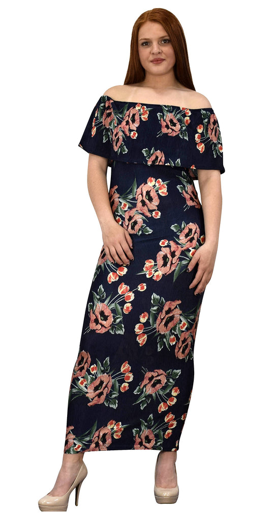 Wholesale Lot: Womens Summer Bohemian Vintage Floral Maxi Dress Navy Blue Large