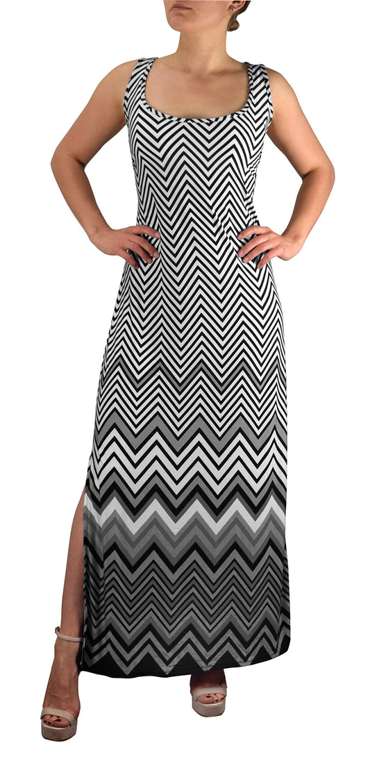 Wholesale Bulk Lot: Women's Boho Maxi Striped Chevron Tank Dress Grey Large
