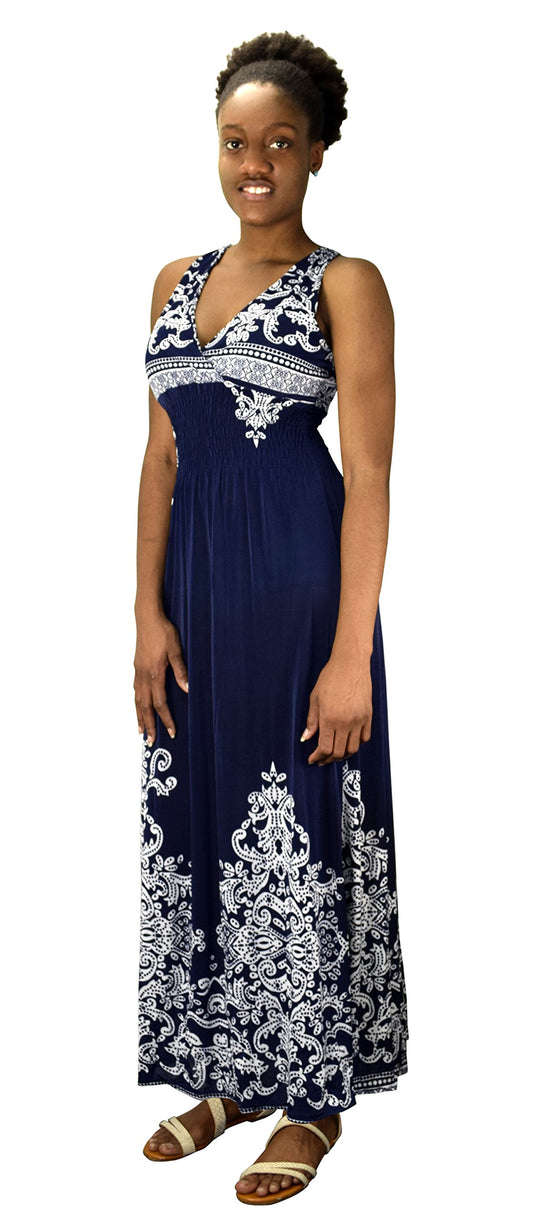 Wholesale Bulk Lot: Navy Paisley Smocked Waist Tank Maxi Dress Size Large