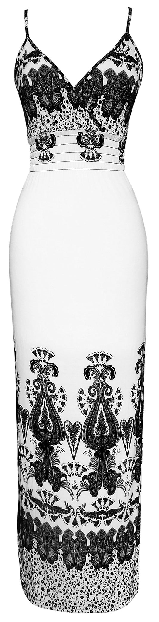Wholesale Bulk Lot: Paisley Print Smocked Waist Tank Maxi Dress White XX-Large