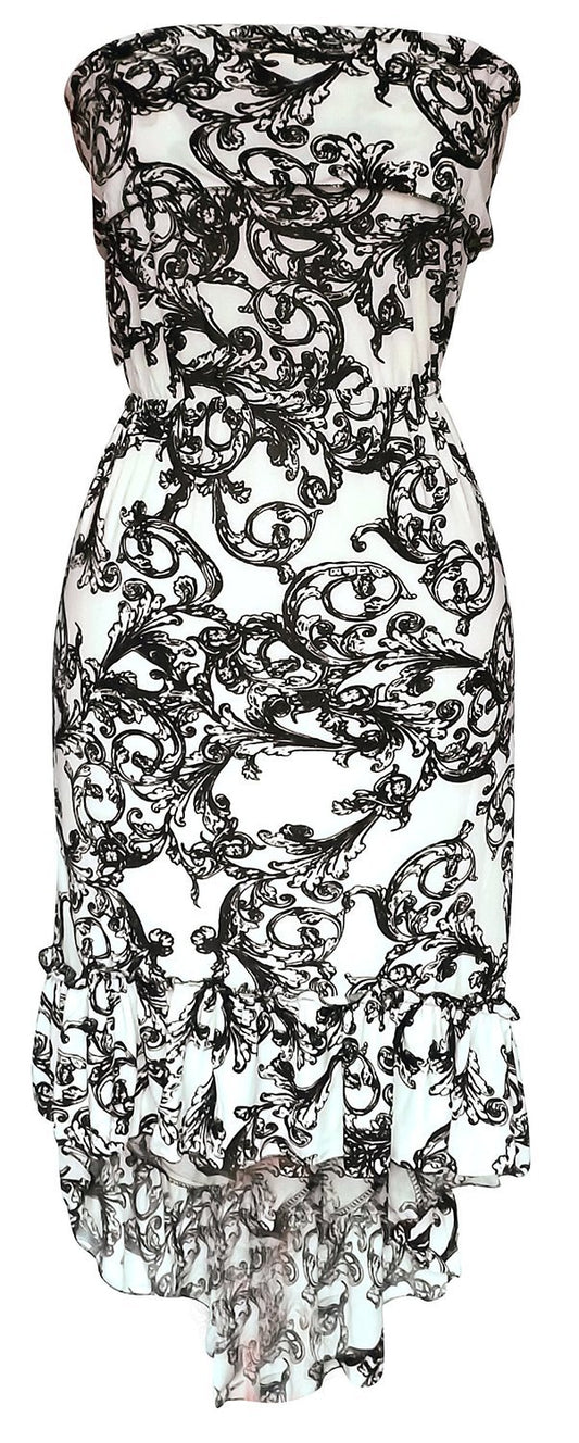 Wholesale Bulk Lot: Paisley Print Ruffle Hi Low Tube Summer Dress Cream Large