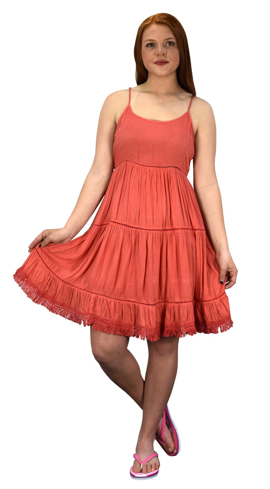 Wholesale Lot: Womens Tiered A-Line Dress Fringed Hem Coral XL Reseller Bulk
