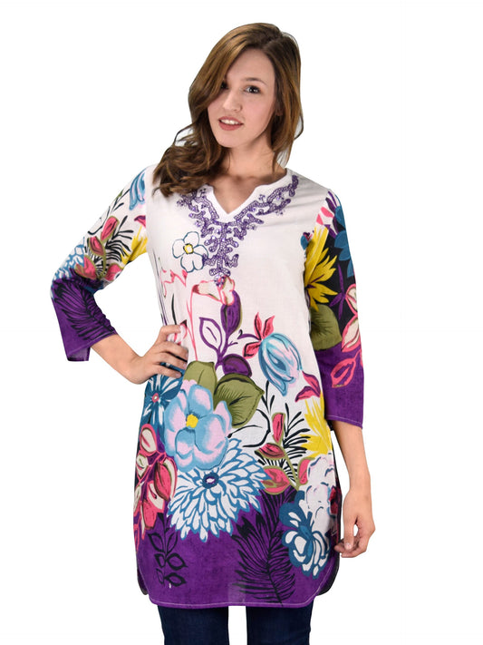 Wholesale Bulk Lot: Cotton Bohemian Floral Summer Tunic Beach Cover Up Purple S/M