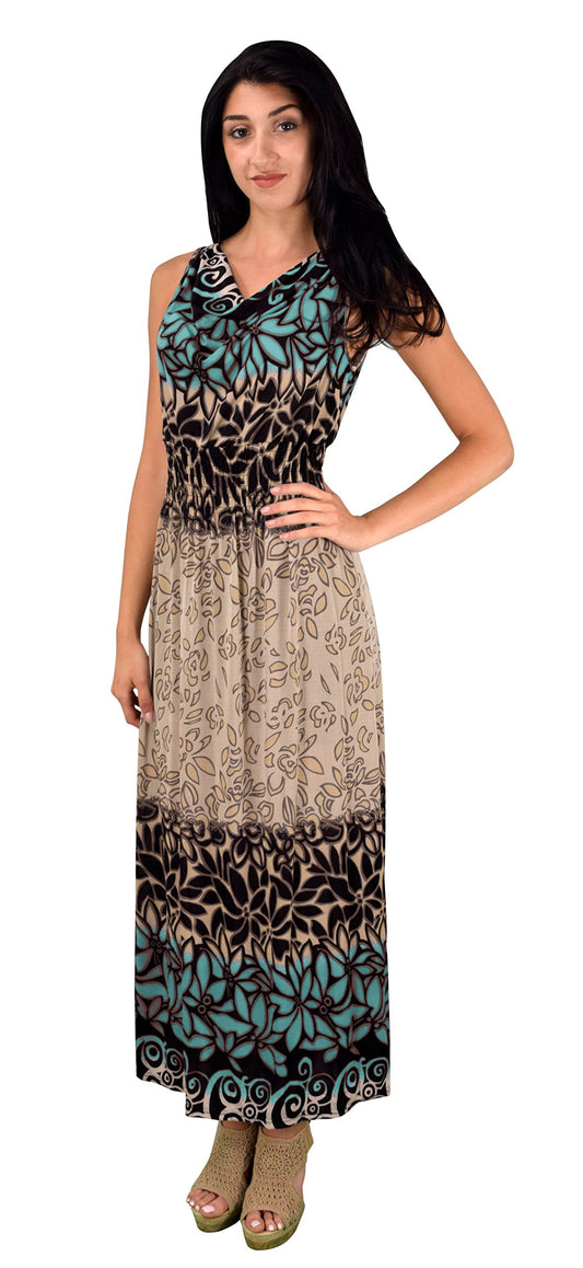 Wholesale Bulk Lot: Women's Vintage Boho Floral Summer Maxi Dress, Teal, XL