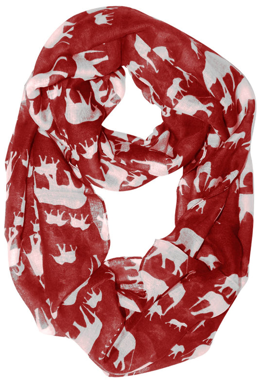 Wholesale Bulk Lot: Red White Artsy Elephant Animal Print Sheer Infinity Loop Scarf for Resellers
