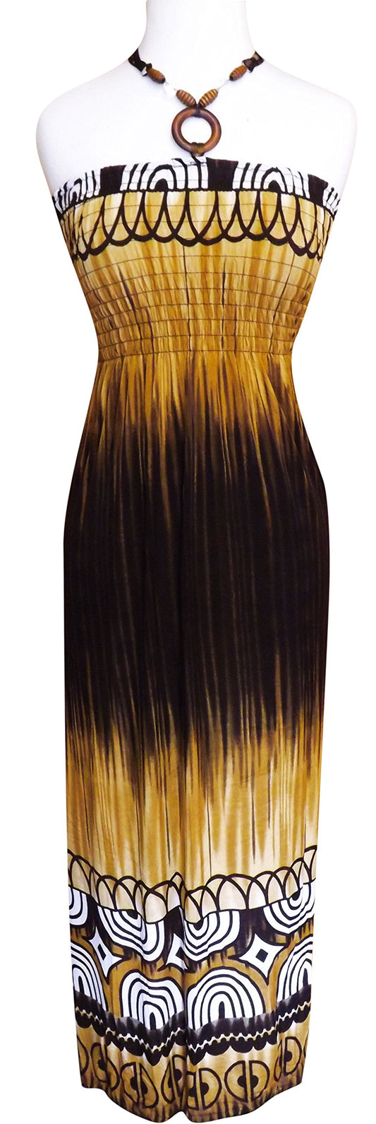 Wholesale Bulk Lot: Geometric Beaded Halter Smocked Maxi Dress, XL Gold