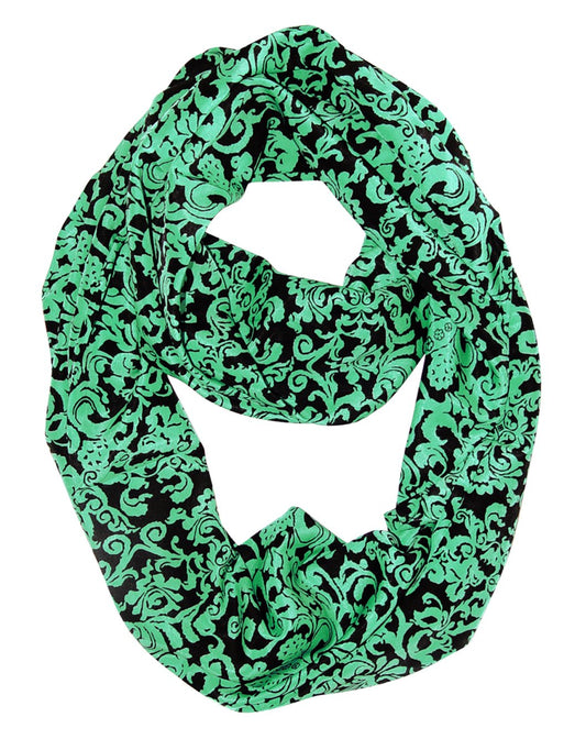 Wholesale Bulk Lot: Silky Teal & Black Henna Damask Print Infinity Loop Scarf Reseller Pack
