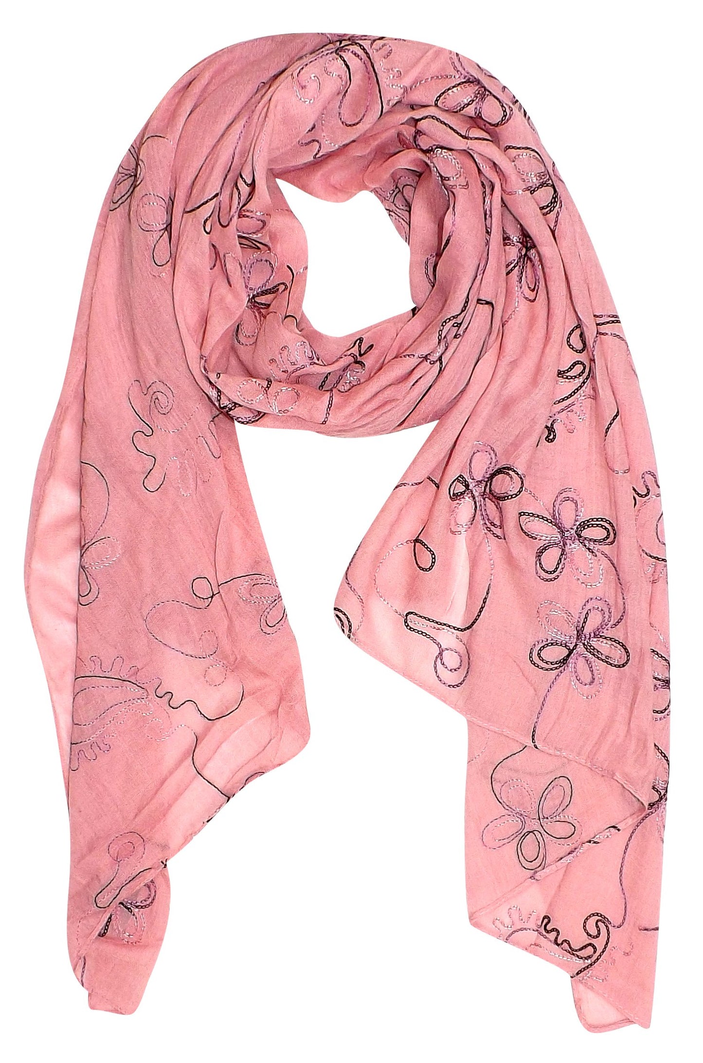 Wholesale Bulk Lot: Blossom Embroidered Sheer Scarf Wrap Shawl Rose Pink Reseller Pack
