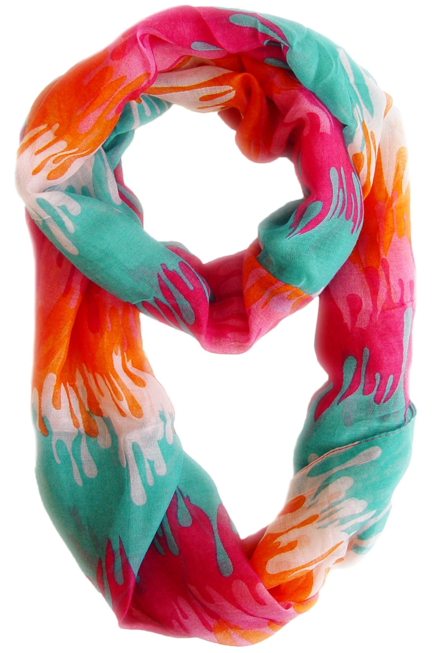 Wholesale Bulk Lot: Abstract Multicolor Paint Design Infinity Loop Scarf Reseller Pack Pink Orange