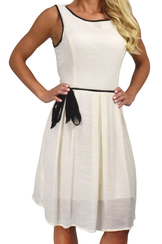 Wholesale Bulk Lot: Holiday Skater Dress Criss Cross Back Tie Belt Large Cream