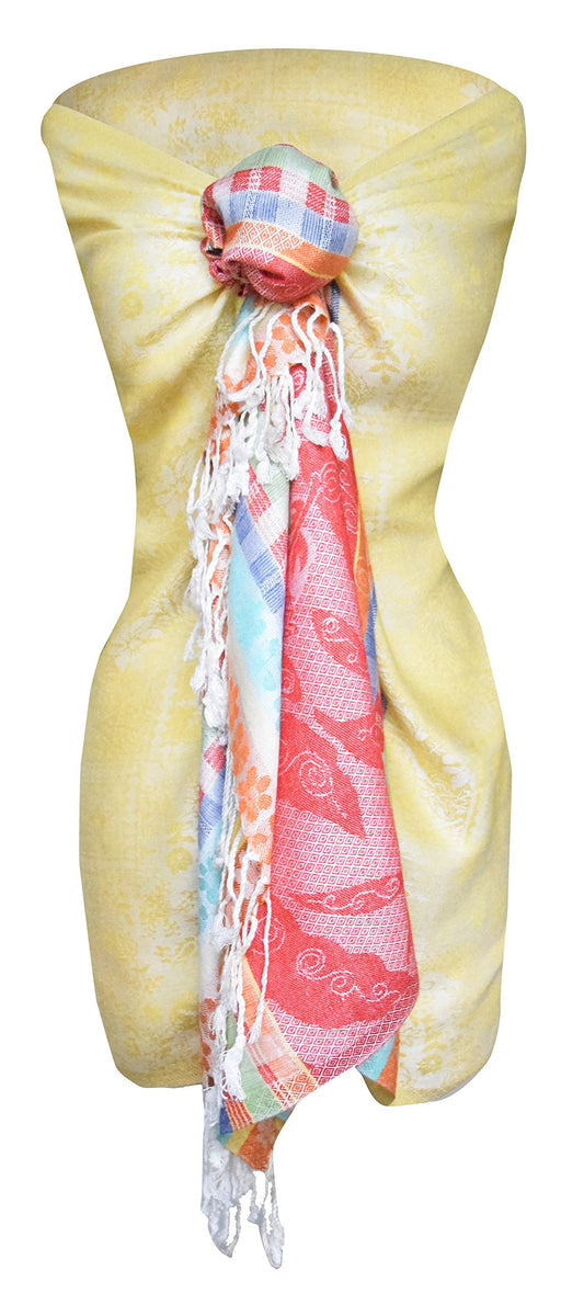 Wholesale Bulk Lot Rainbow Paisley Floral Pashmina Wrap Scarf Yellow Reseller Bundle
