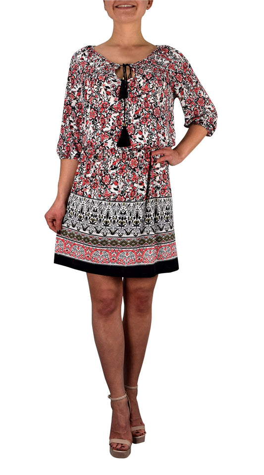 Wholesale Bulk Lot: Tribal Vintage Boho Neck Tie Floral Summer Shift Dress Large