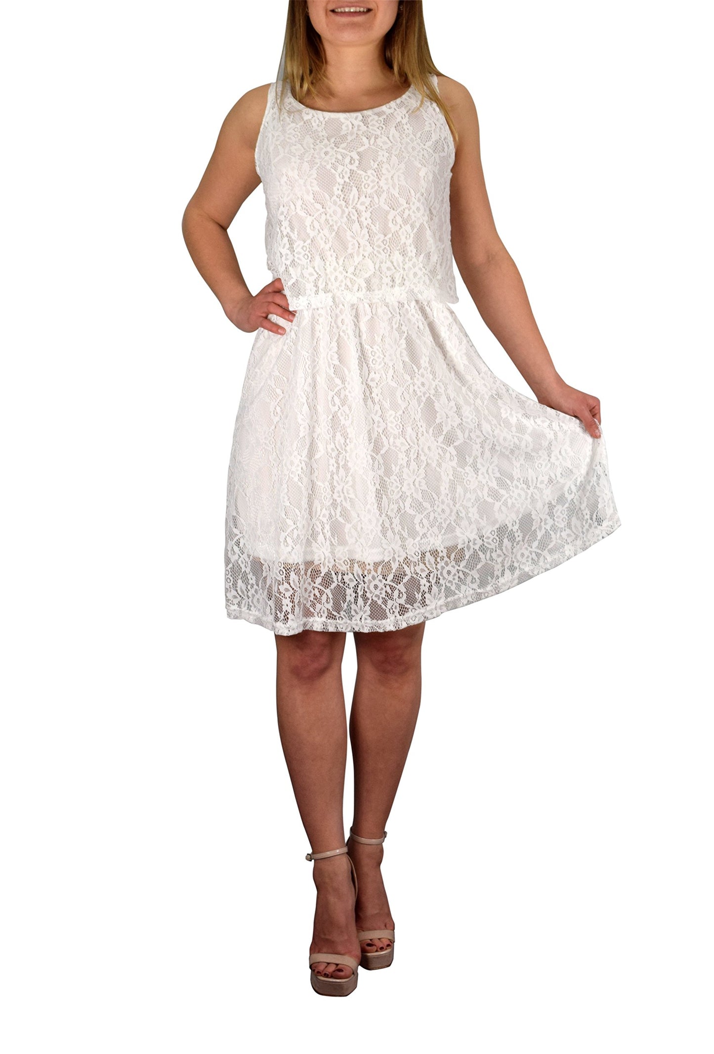 Wholesale Bulk Lot: Lace Overlay Sleeveless Mini Summer Dress White Size Small