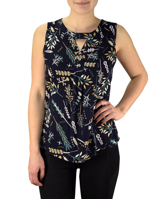 Wholesale Bulk Lot: Women's Floral Leaf Print Button Up Summer Blouse Navy Small