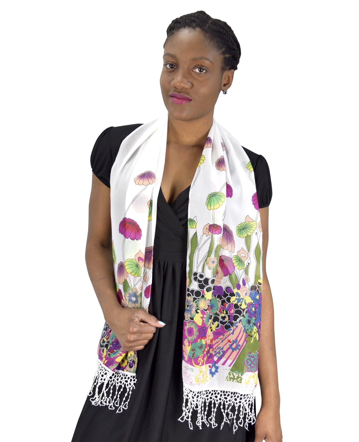 Wholesale Bulk Lot: Women's Sheer Floral Tasseled Skinny Scarf Olive Green Reseller Pack