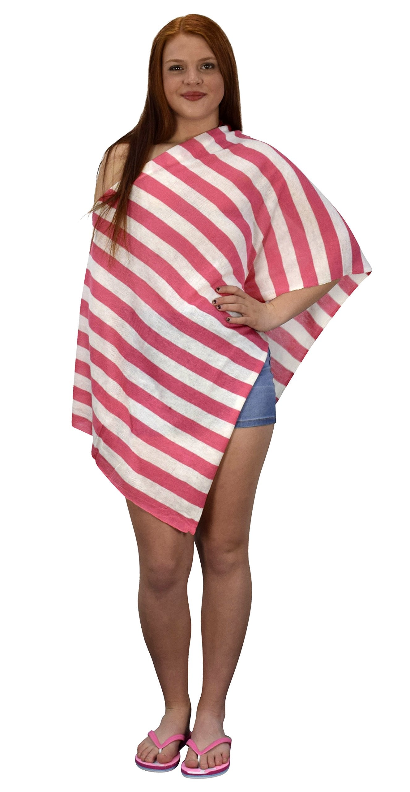 Wholesale Bulk Lot: Women's Pink Boho Knit Poncho Striped Beach Cover Up Tunic