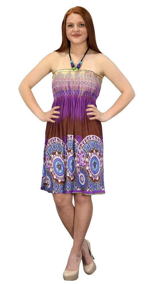Wholesale Bulk Lot: Juniors Boho Smocked Beaded Midi Dress Purple Brown Size L