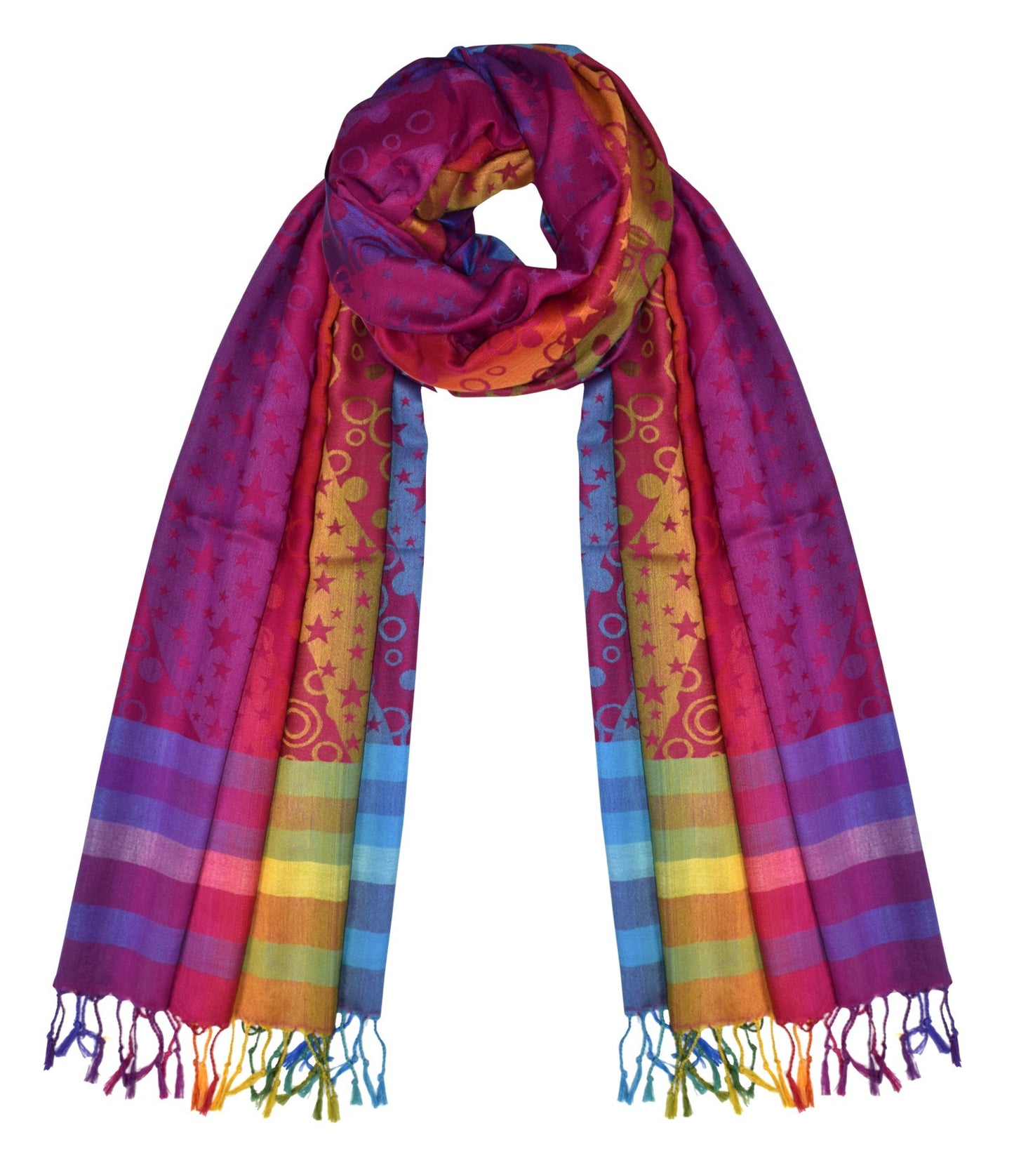 Wholesale Bulk Lot Rainbow Silky Tropical Exotic Pashmina Wrap Shawl Scarf for Resellers Star Pink