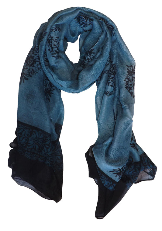 Wholesale Bulk Lot: Tribal Flower Graphic Print Paisley Lightweight Scarf Periwinkle Black Reseller