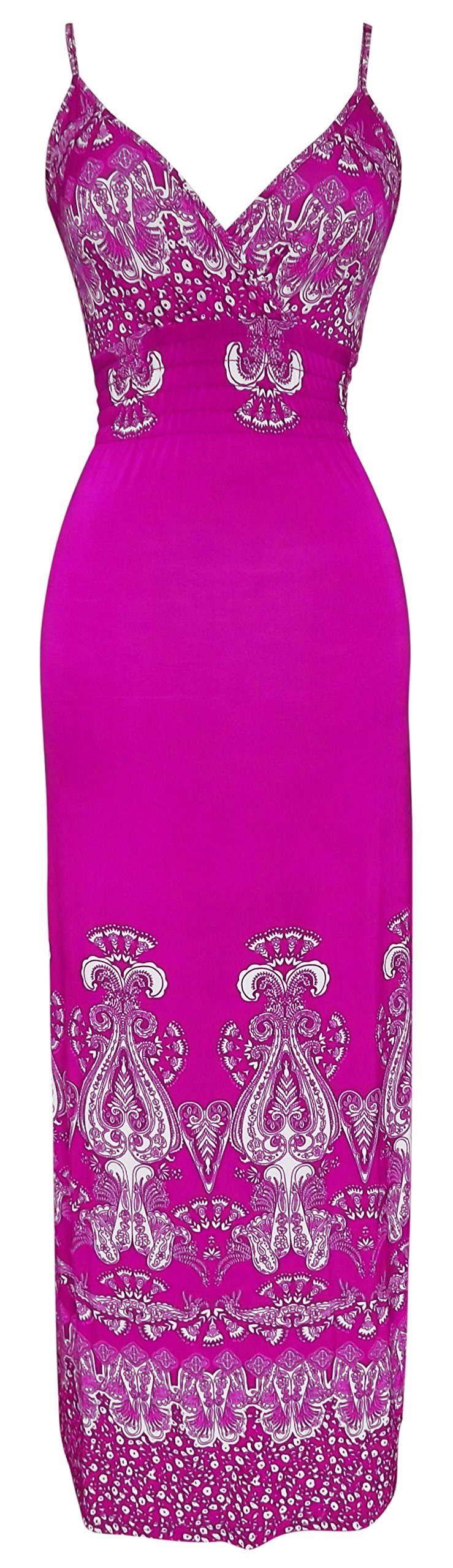 Wholesale Lot: Womens Paisley Print Smocked Waist Tank Maxi Dress Pink Medium
