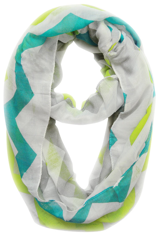 Wholesale Bulk Lot: Multicolored Chevron Geometric Infinity Loop Scarf Aqua Lime Green Reseller Pack