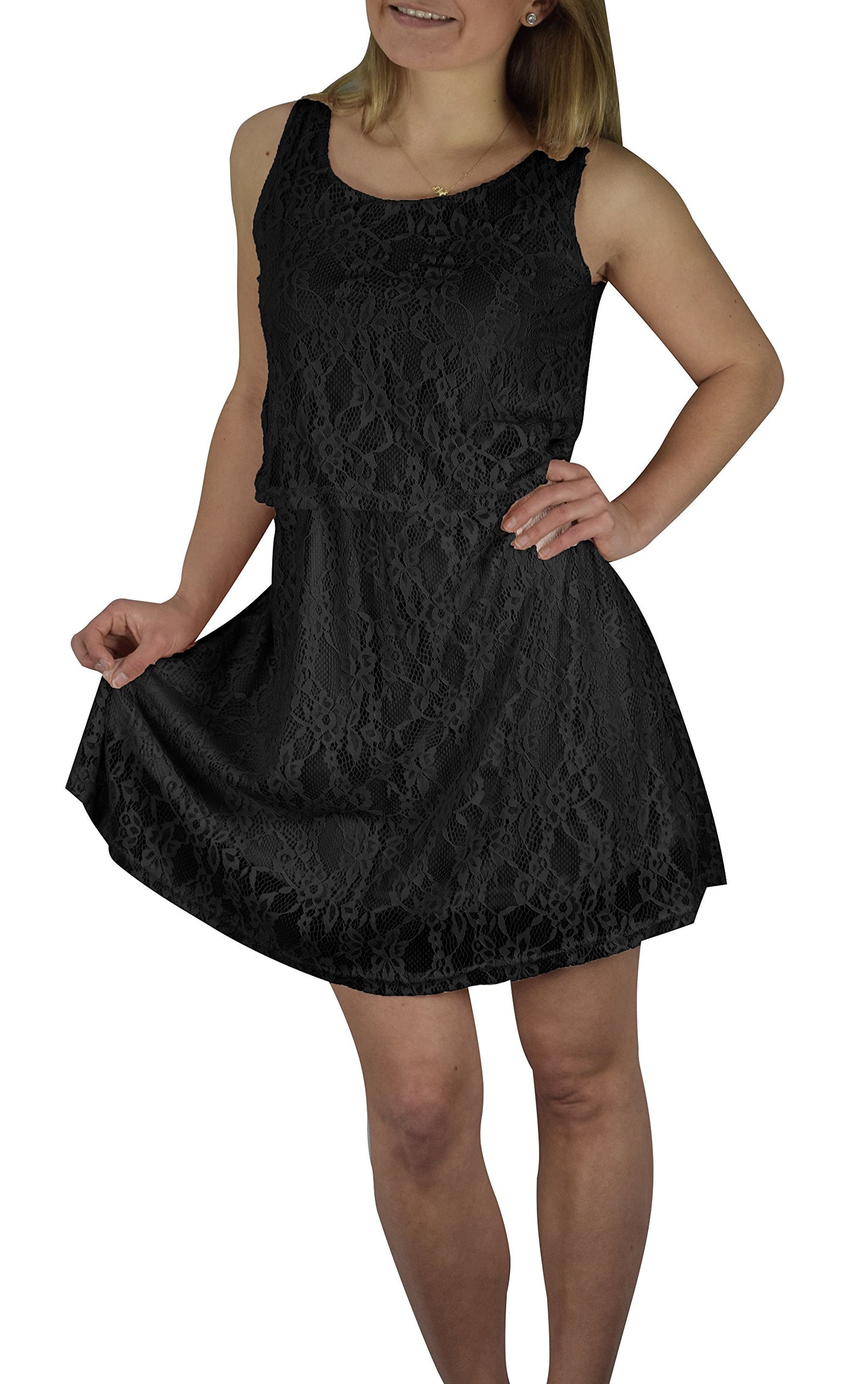 Wholesale Bulk Lot: Lace Overlay Sleeveless Mini Summer Dress Black Size S