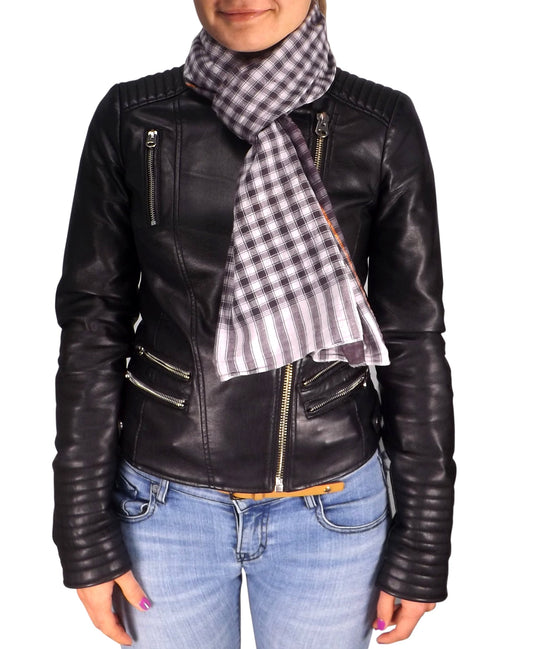 Wholesale Bulk Lot: Checkered Plaid Crinkled Cotton Scarf Wrap Black Reseller Pack